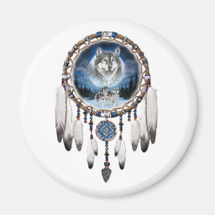 Imã Dream Catcher com fundo de lobo
