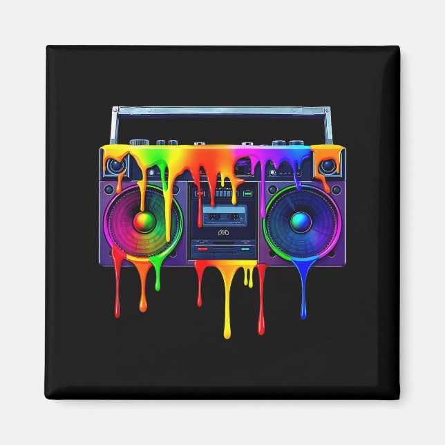 Imã Dripng Paint Boombox Funny Old School 80s Music Hi (Frente)