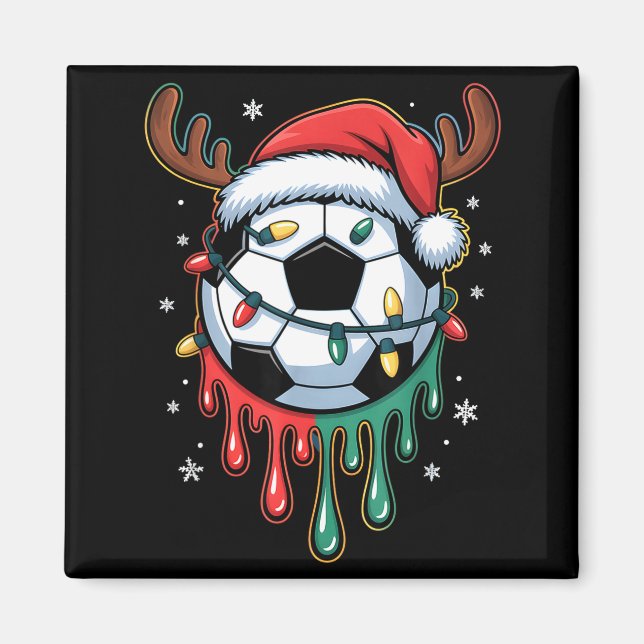 Imã Dripng Soccer Ball Christmas Santa Hat Holiday  (Frente)