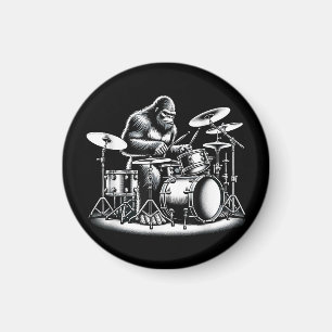 Imã Drummer Bigfoot Sasquatch Tocando Tambores Músico