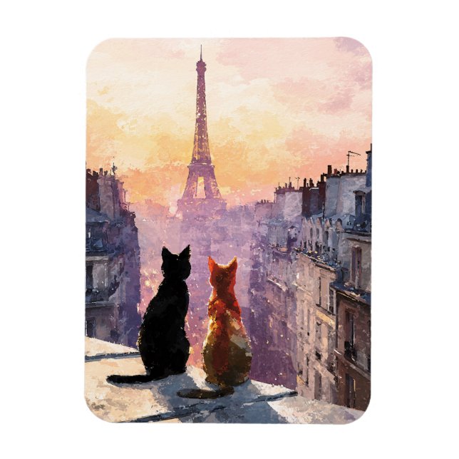 Ímã Duas Gatas No Telhado De Paris Flexível (Vertical)