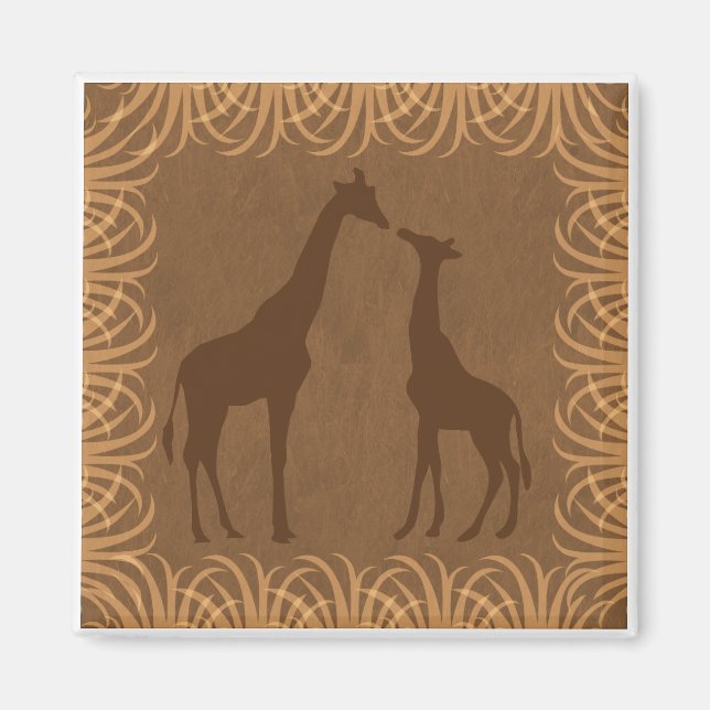 Imã Duas Girafas Silhouettes (Tema Safari) (Frente)