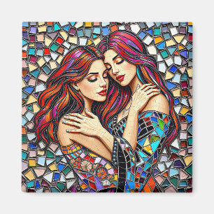 Imã Duas mulheres apaixonadas Estilo de Azulejo Mosa