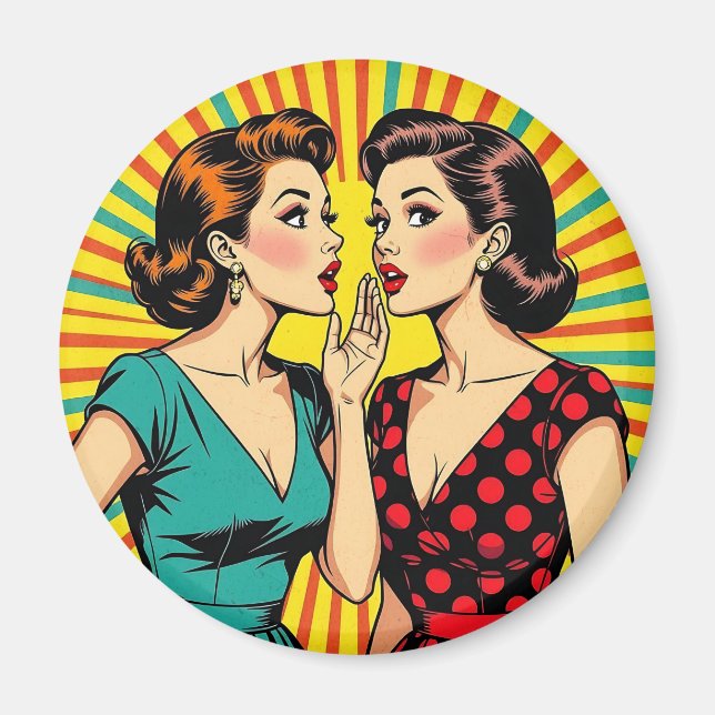 Imã Duas Mulheres Fofocando Contando Segredos Pop Art (Frente)