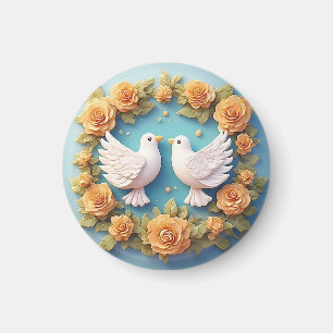 Imã Duas Pombas Brancas em Meio a um Padrão Floral