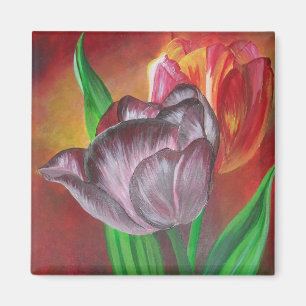 Imã Duas Tulipas Contra Fundo Vermelho