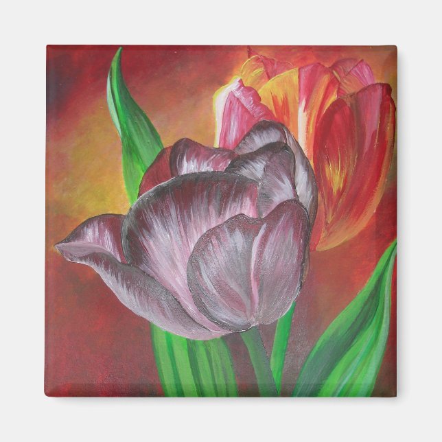 Imã Duas Tulipas Contra Fundo Vermelho (Frente)