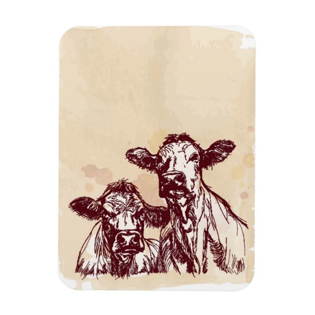 Ímã Duas vacas: esboço manual do desenhar e vinheta aq (Vertical)