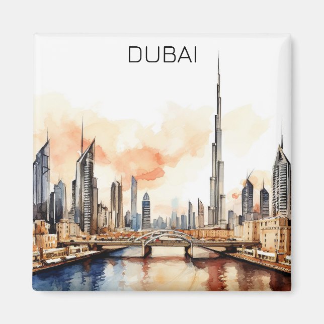 Imã Dubai Colorido UAE Aquarela  (Frente)