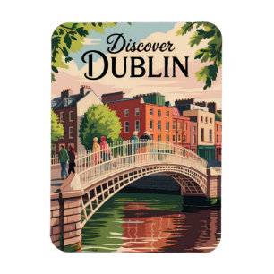 Ímã Dublin Irlanda Ilustração Viagem Art Vintage