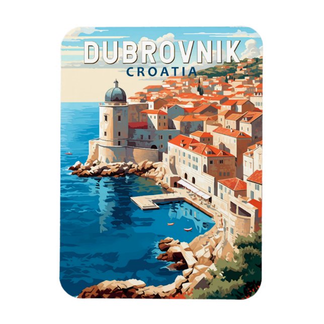 Ímã Dubrovnik Croácia Viagem Art Vintage (Vertical)
