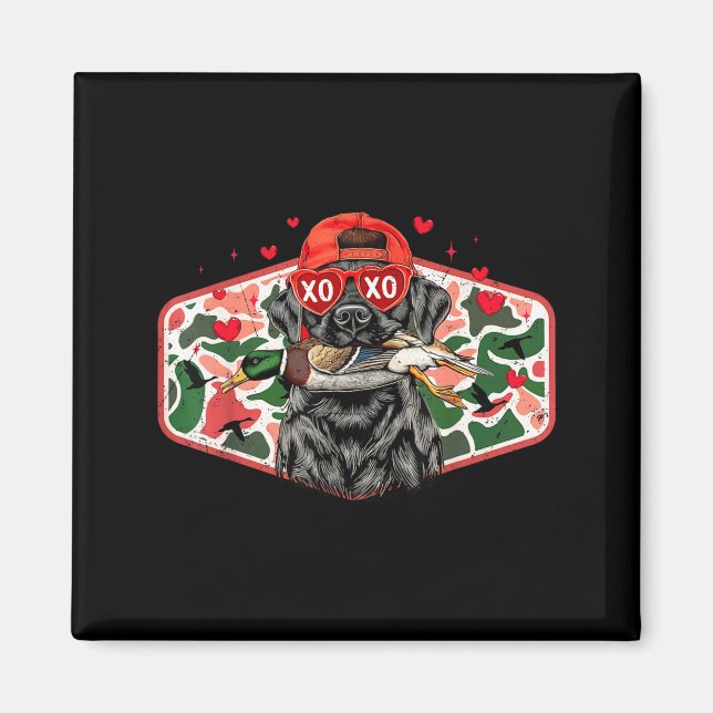 Imã Duck Hunting Black Lab Camo Valentine's Day Xoxo H (Frente)