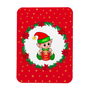 Ímã Duende de Natal, grinalda de pinheiro, poinsettias