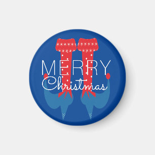 Imã Duende de Natal Vermelho Azul Script Floco de Neve