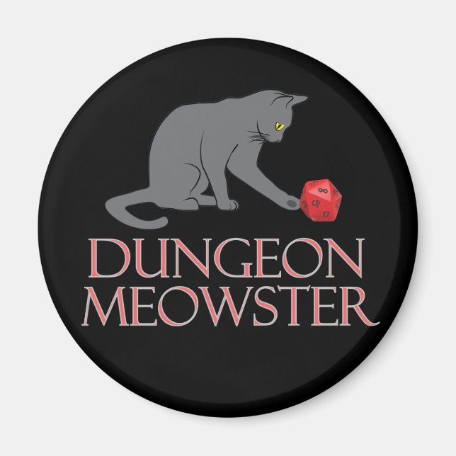 Imã Dungeon Meowster Engraçado Gato RPG com Dice (Frente)