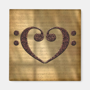 Imã Duplo Bass Clef Heart Over Sheet Music