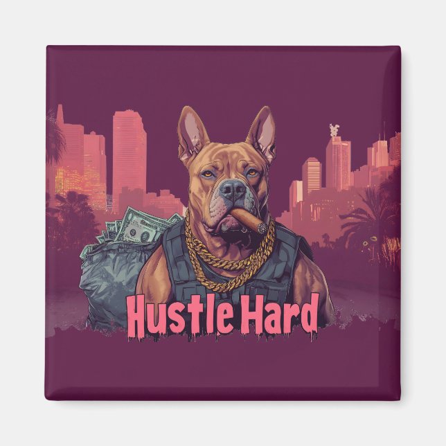 Imã Duro de Hustle - Cachorro Pitbull com Dinheiro e C (Frente)
