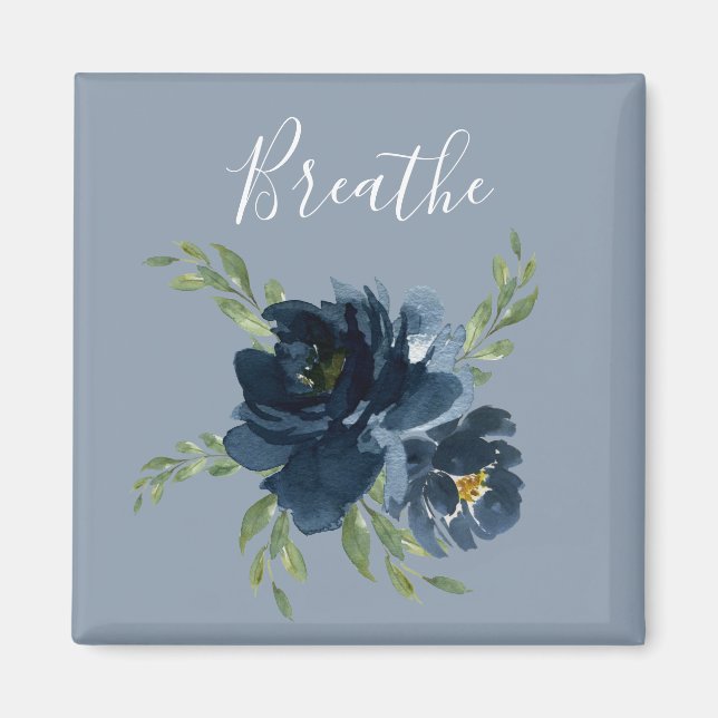 Imã Dusty Blue Breathe Script Watercolor Elegante (Frente)