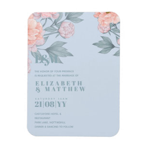 Ímã Dusty Blue Peonies Casamento