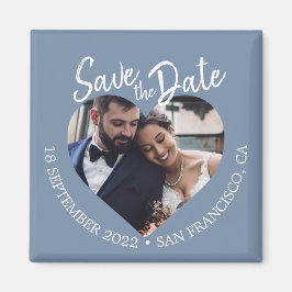 Imã Dusty Blue Photo Modern Script Save the Date