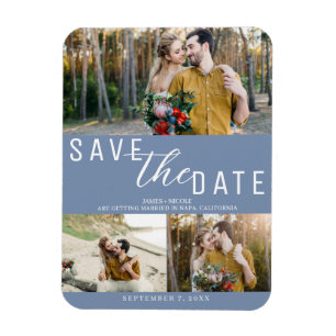 Ímã Dusty Blue Save the Date Casamento 3 Fotos