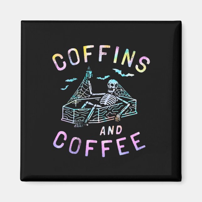 Imã E Café Funny Skeleton Tie Dye Retro Halloween (Frente)