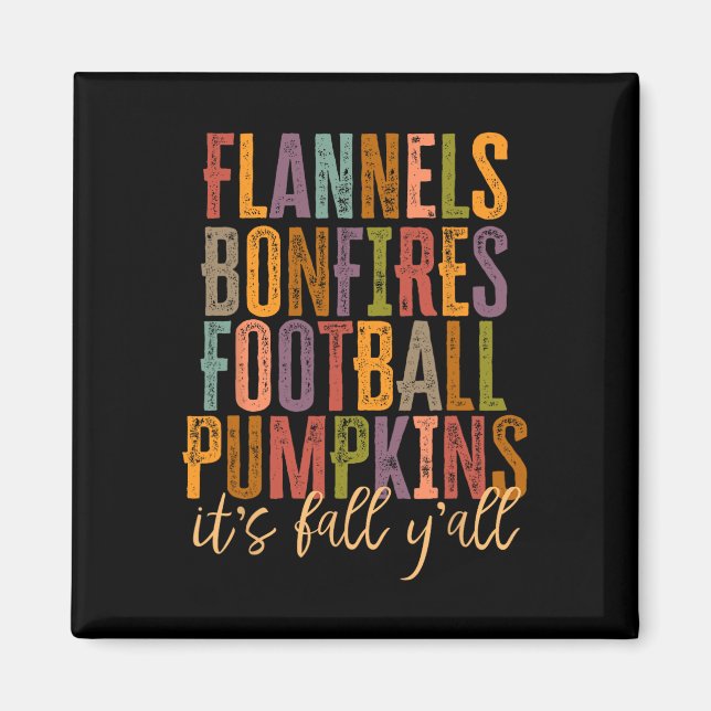 Imã É Fall Y'all Flannels Bonfire Futebol Pumpkin (Frente)