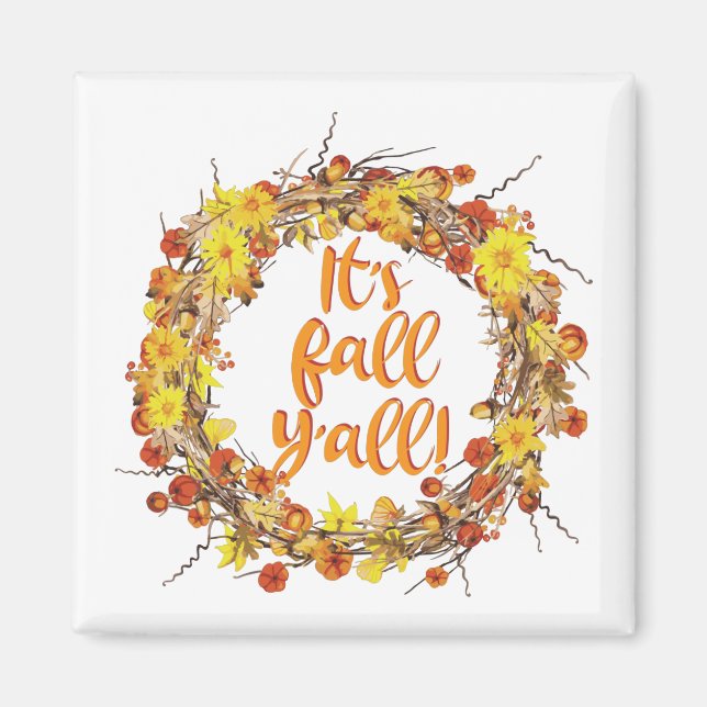 Imã É Fall Y'all Orange Autumn Leaves (Frente)
