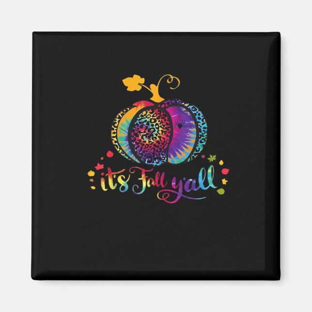 Imã É Fall Y'all Tie Dye Leopard Print Pumpkin Hall (Frente)