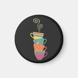 Imã É hora do chá, copos retrorcoloridos de porcelana.