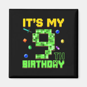 Imã É Meu 9º Aniversário Menino de 9 Anos Gamer Pixel 