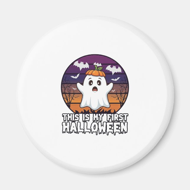 Imã É Primeiro Fantasma de Halloween Abóbora Chapéu Mo (Frente)