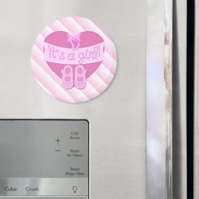 Imã É uma menina Pink Heart Bow Shoes Baby Girl Shower (In Situ (Fridge))