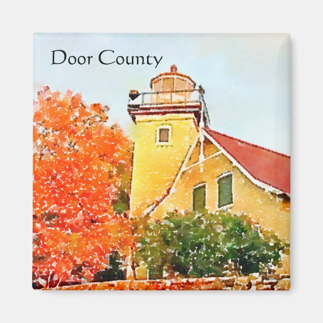 Imã Eagle Bluff Lighthouse Watercolor Door County (Frente)