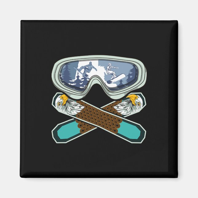 Imã Eagle Snowboarder Snowboard Goggles Retro Snowb (Frente)
