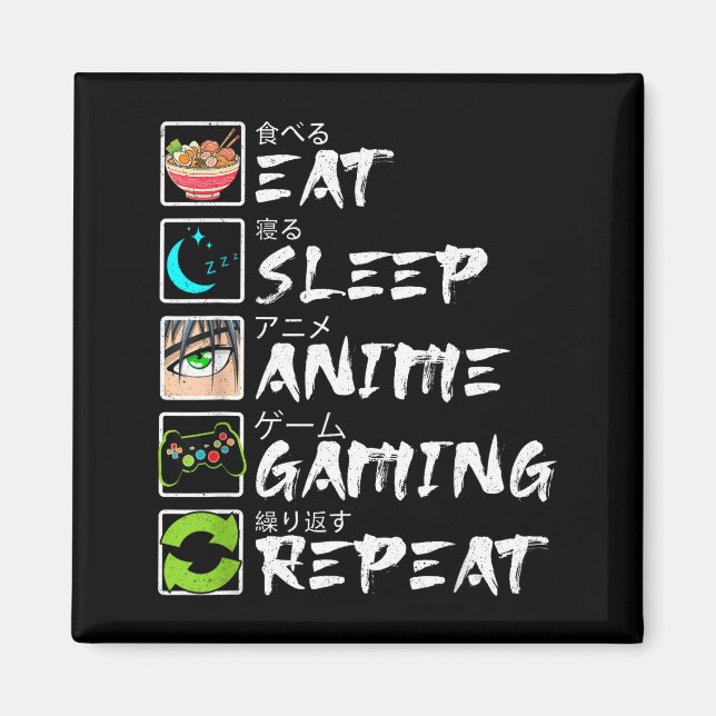 Imã Eat Sleep Anime Gaming Repeat Gamer Men Teen Boy A (Frente)