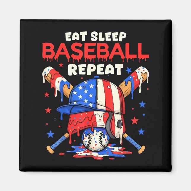Imã Eat Sleep Baseball Repeat Funny Ice Cream Drip Cro (Frente)