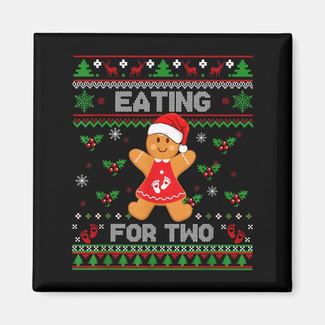 Imã Eating For Two Pregnancy Announcement Ugly Sweater (Frente)