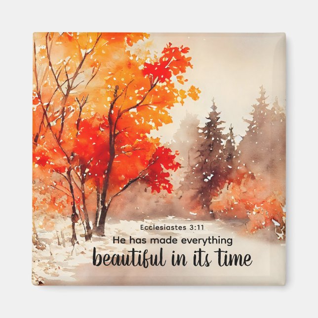 Imã Eclesiastes 3:11 Bíblia Verso Cair Aquarela (Frente)