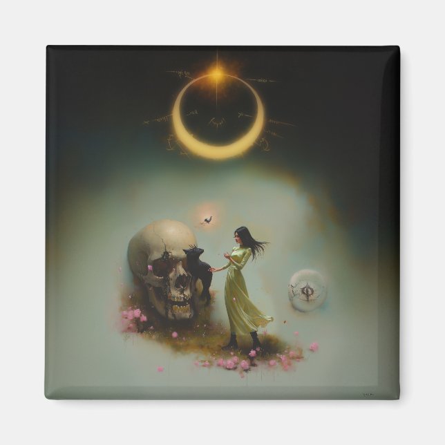 Imã Eclipse Priestess Moon oculta Dark Witchy AI Art (Frente)