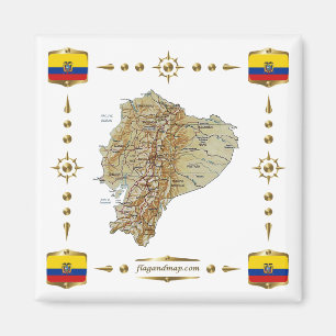 Imã Ecuador Map + Flags Magnet