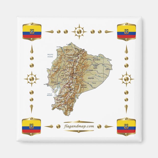 Imã Ecuador Map + Flags Magnet (Frente)