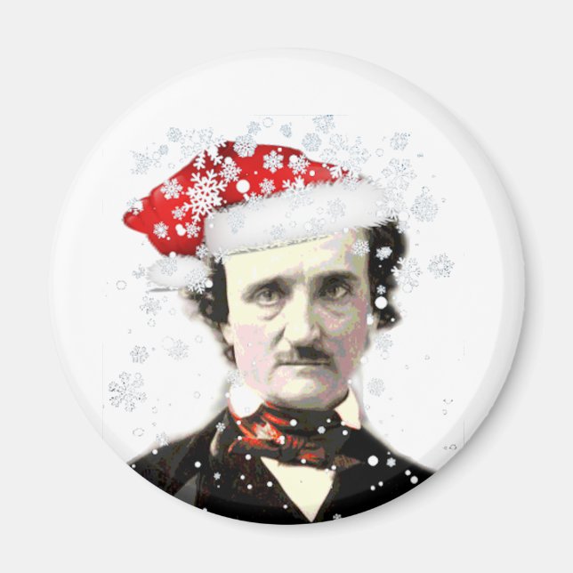 Imã Edgar Allan Poe Christmas Hat Snowflake (Frente)