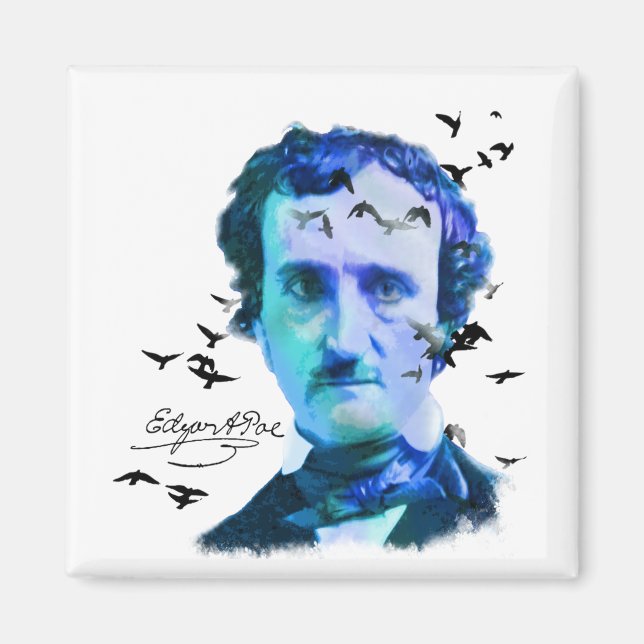 Imã Edgar Allan Poe em Sombras de Azul com Ravens (Frente)