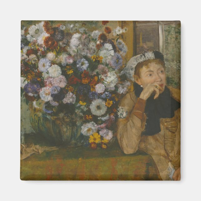Imã Edgar Degas | Uma mulher sentada ao lado de um vas (Frente)