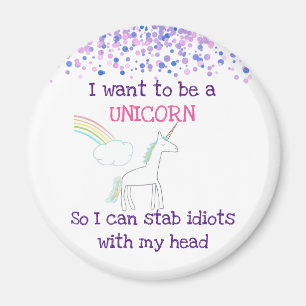 Imã Edgy Unicorn com Rainbow e Confetti Funny