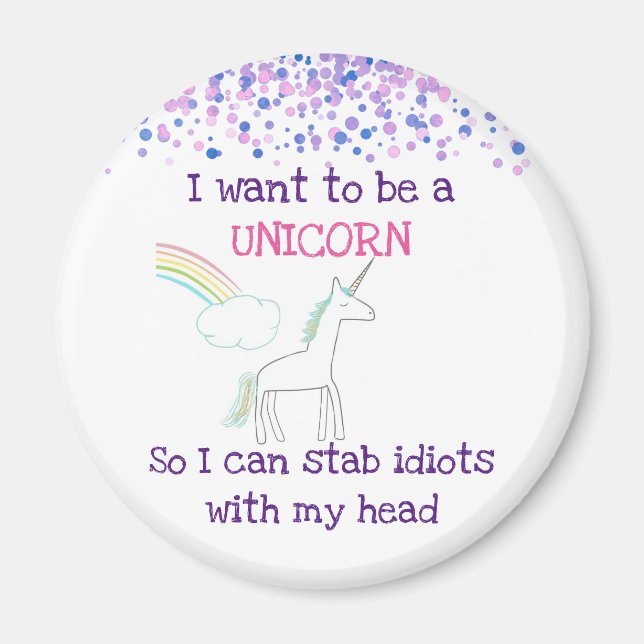 Imã Edgy Unicorn com Rainbow e Confetti Funny (Frente)