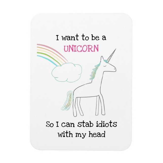Ímã Edgy Unicorn with Rainbow and Confetti Funny (Vertical)
