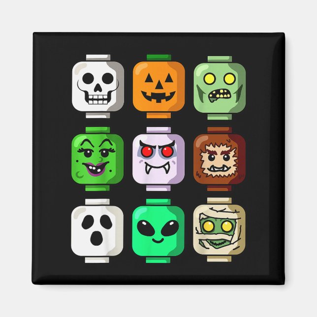 Imã Edifício de Halloween Tijolo Cabeça Abóbora Fantas (Frente)