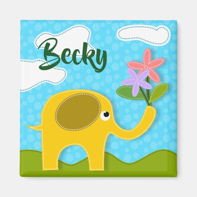 Imã Editar nome Cutesy e o Magnet do Elefante Artístic (Frente)